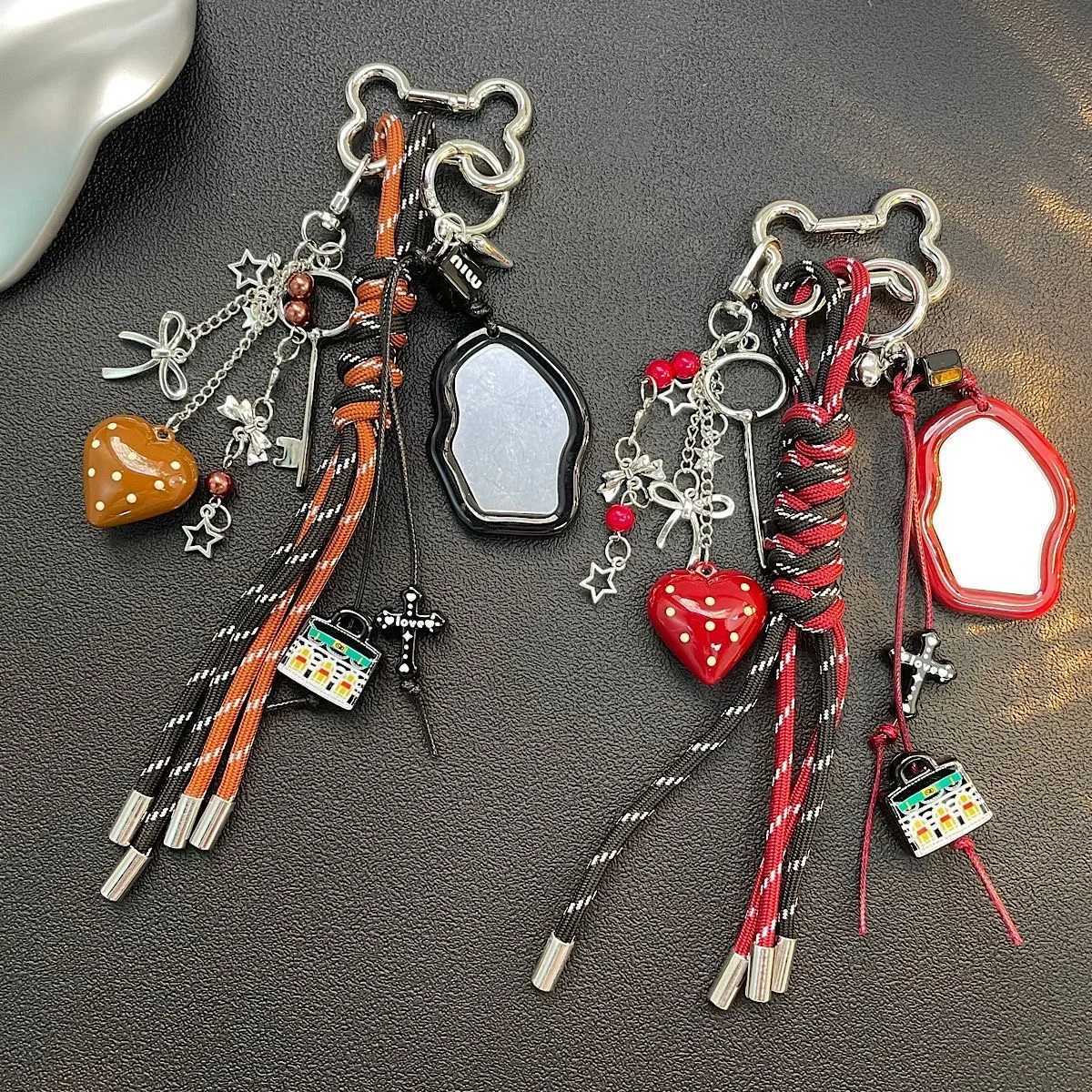 new product Small Mirror love heart Key Chain Hand woven rope trend Backpack pendant D250923