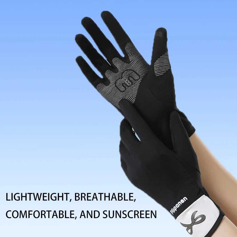Full finger ice silk breathable thin palm anti slip gloves for outdoor cycling driving sports sun protection gloves J250922