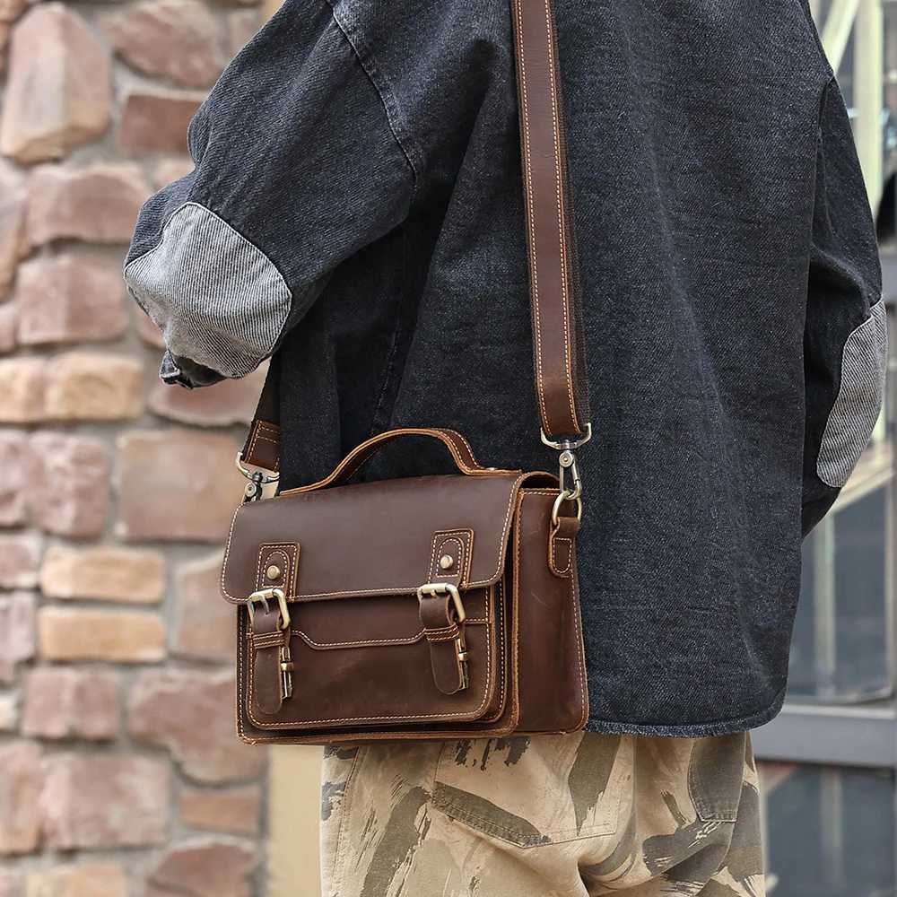 JOYIR Genuine Leather Small Messenger Bag Men Women Satchel Shoulder Crossbody Bag Vintage Purse for Business Work Travel J251025