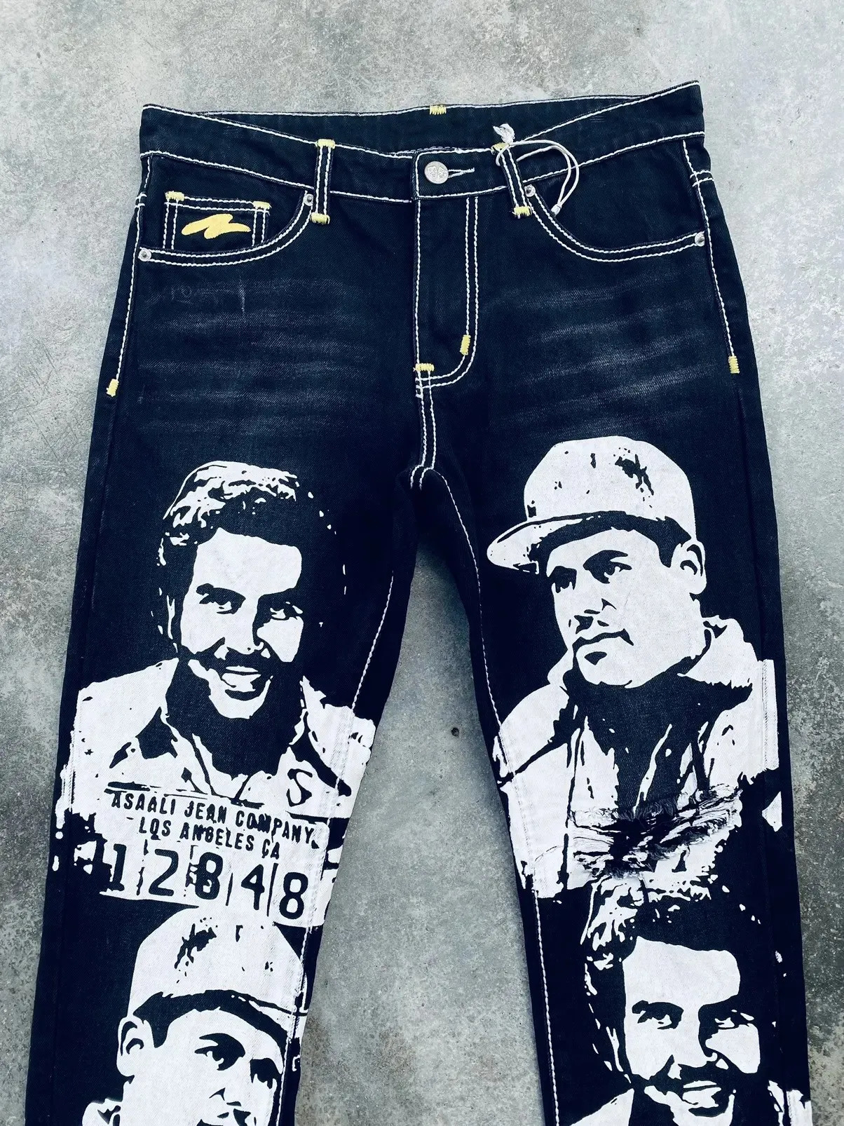 Gothic Fashion Angel Wing Jeans Y2K Clothes Womens Hip Hop Pocket Embroidery Sequin Shiny Jeans High Waist Wide Leg Trousers 250922