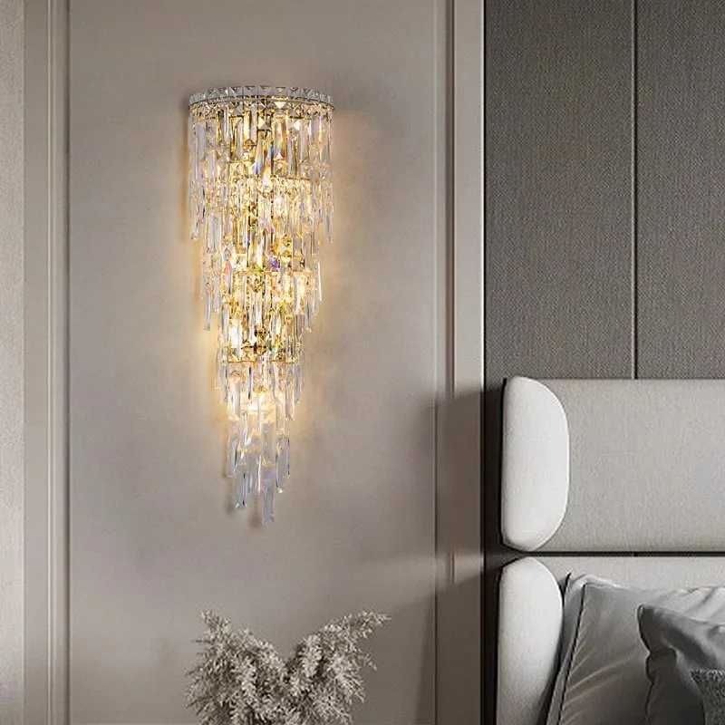 Hotel Lobby Modern Bedroom Staircase Indoor Lighting Villa Living Room Background Decor Home Crystal Wall Lamp C251124