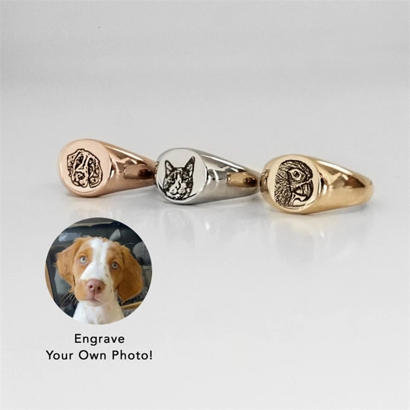 Signet Custom Pet Po Engraved Portrait Ring Personalized Minimalist Souvenirs Picture Engraved Ring Exclusive Customization 240530