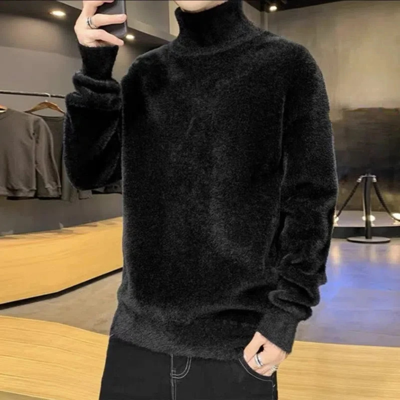 Mens autumn solid color floral long sleeved high neck sweater knitted casual fashion retro British style top 241113