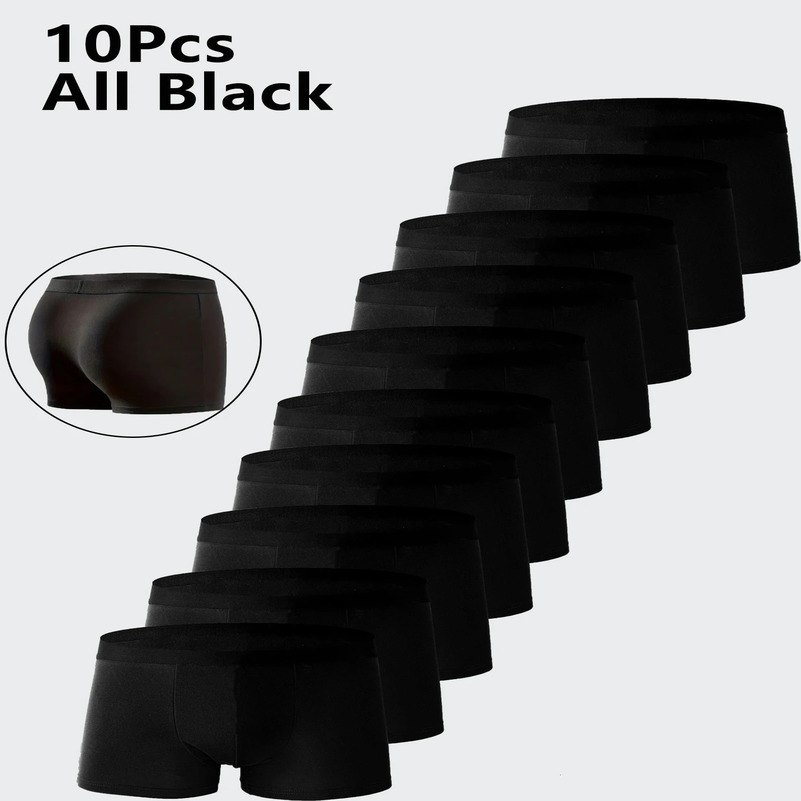 10PCS Mens Underwear Black Color Men Underpant High Stretch Boxer Shorts Sexy Men Panties Plus Size L-4XL Breathable Men Boxer 250605