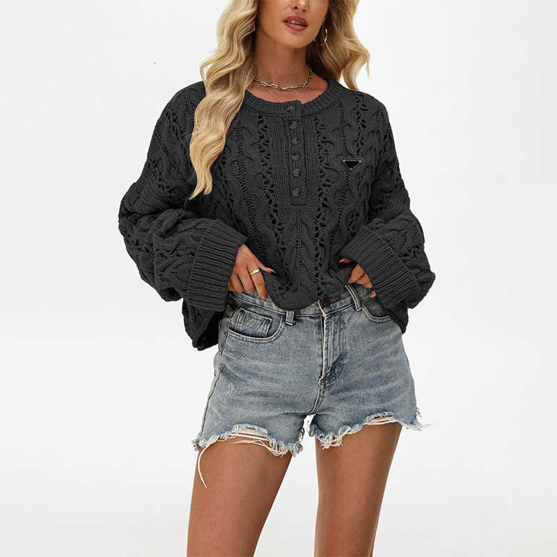 Women's Sweaters designer 2025 New Autumn Winter Button Sweater Loose Solid Color Pullover Short Knitted Top JQ9I