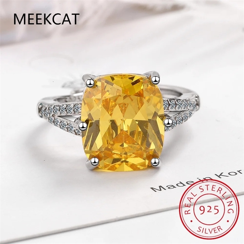 Wedding Rings 100% 925 Sterling Silver Created Citrine Diamonds Gemstone Wedding Engagement Ring Fine Jewelry Gift Wholesale 231202