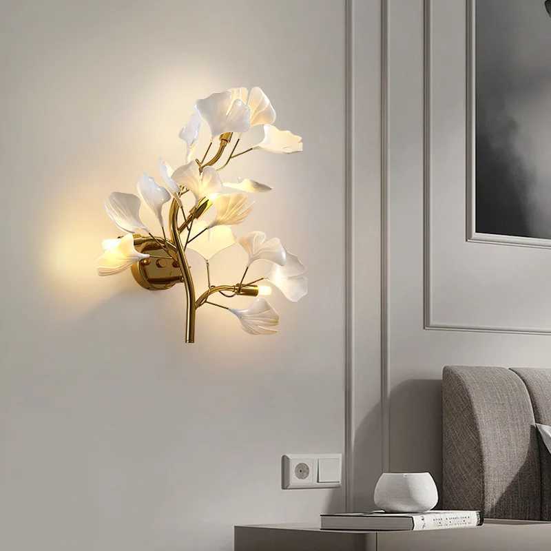 Luxury Acrylic Ginkgo Leaf Wall Lamp Living Room Background Creative Wall Light Foyer Hallway Bedroom Bedside Nordic Light C251124