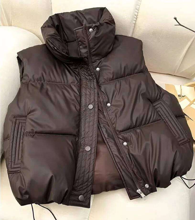 2025 Autumn Winter Warm Waistcoat Ladies Sleeveless Stand Collar Down Cotton Coats Women Outerwear Casual Puffer Vest Jacket