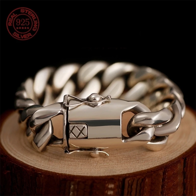 Factory price powerful Cuba S925 sterling silver bracelet mens fashion punk personality European and American hip hop Men Gift 241213