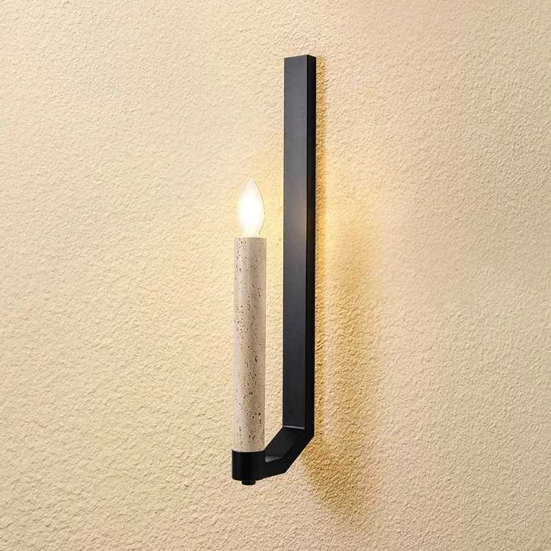 French Vintage Travertine Wall Lamp WabiSabi Candle Sconce for Bedroom Hotel Cream Ambiance Retro Decor C251124