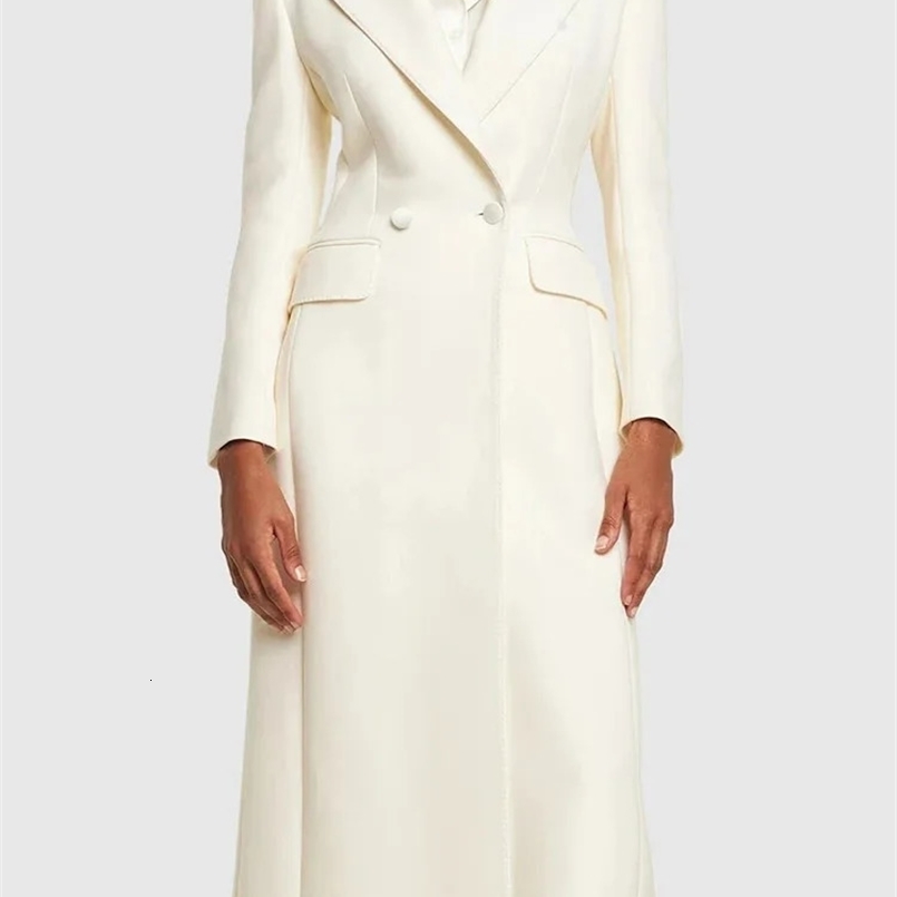 EAM Women Beige Slim Fit Elegant Midi Blazer Lapel Long Sleeve Waist Jacket Fashion Spring Autumn 1LD1881 240826