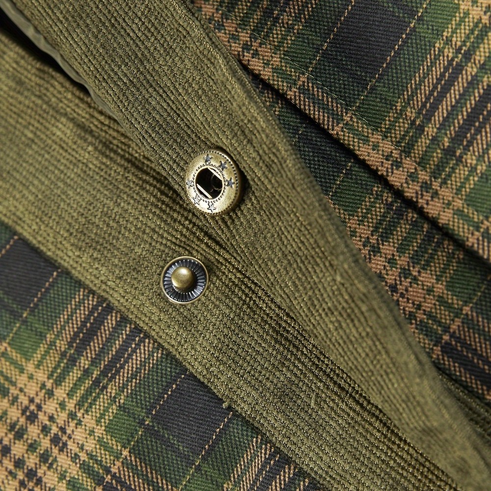 Men's Plaid Shirt Corduroy Spring and Autumn Cotton Jacket Shirt Casual Long-sleeved Button Shirt Coat with Pockets