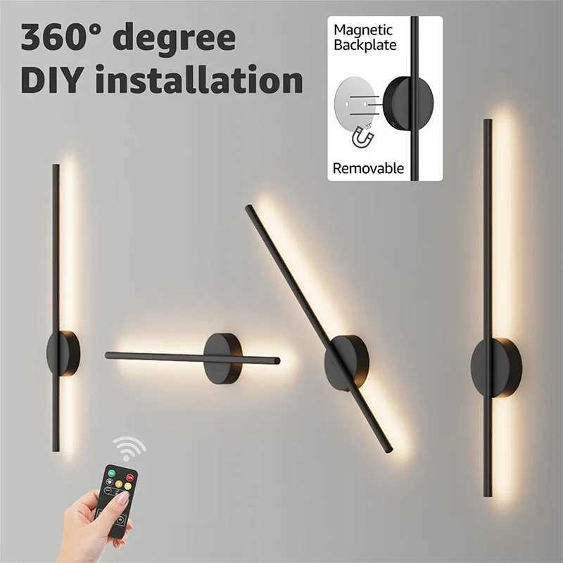 Magnetic Rechargeable Wall Lamp Black Gold For Living Room Bedroom Hallway Study Stairwell Cloakroom LED Lighting Wiring Free C251124