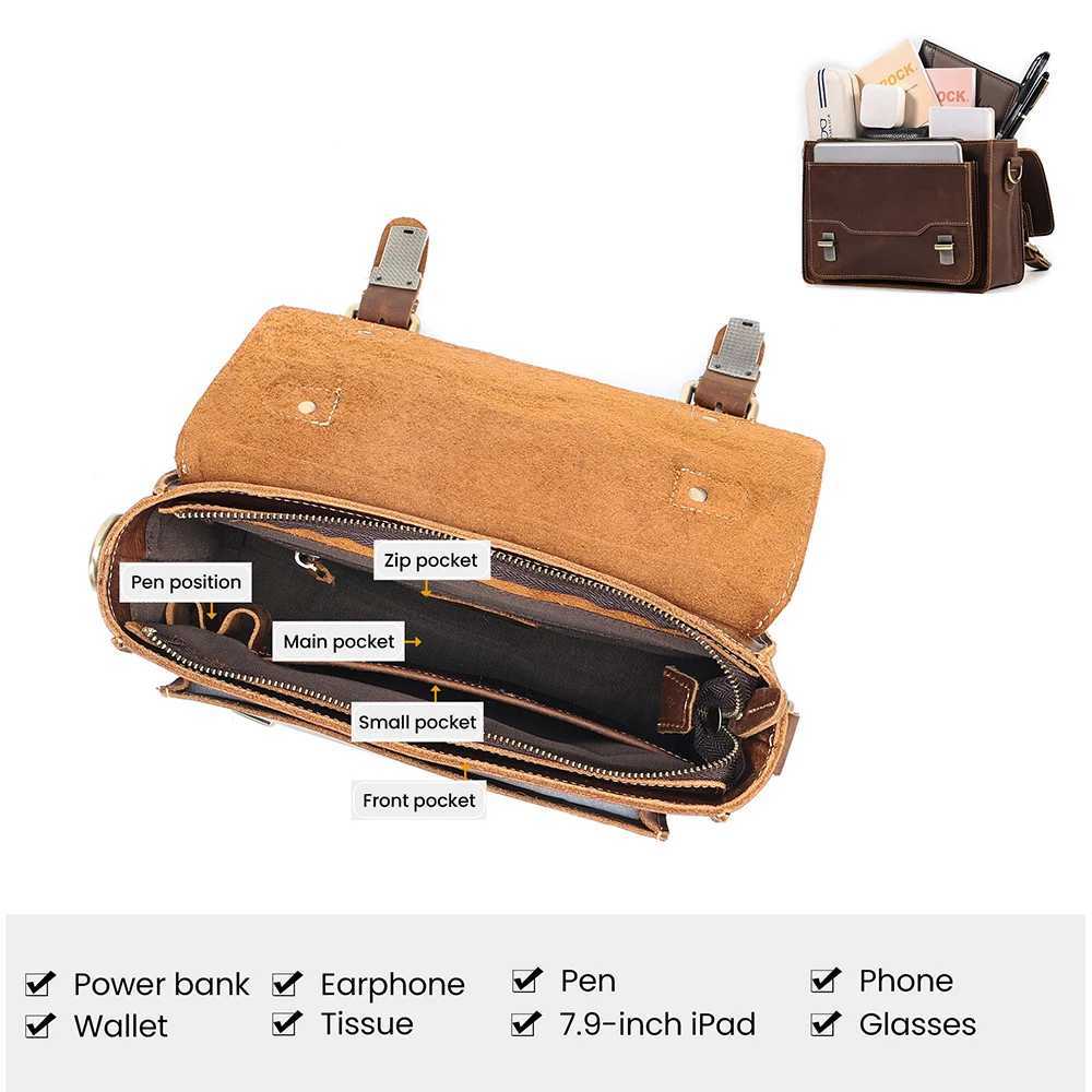 JOYIR Genuine Leather Small Messenger Bag Men Women Satchel Shoulder Crossbody Bag Vintage Purse for Business Work Travel J251025