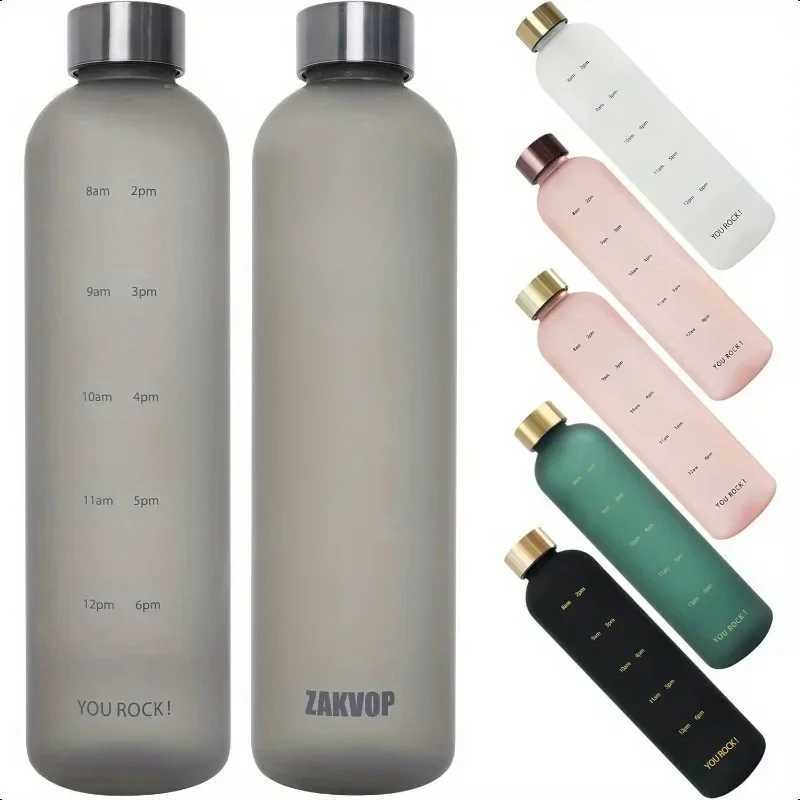 1L Water Bottle with Time Marker Motivational Reusable Leakproof BPA Free Frosted for Fitness Sports Travel Cycling Accessories J250923