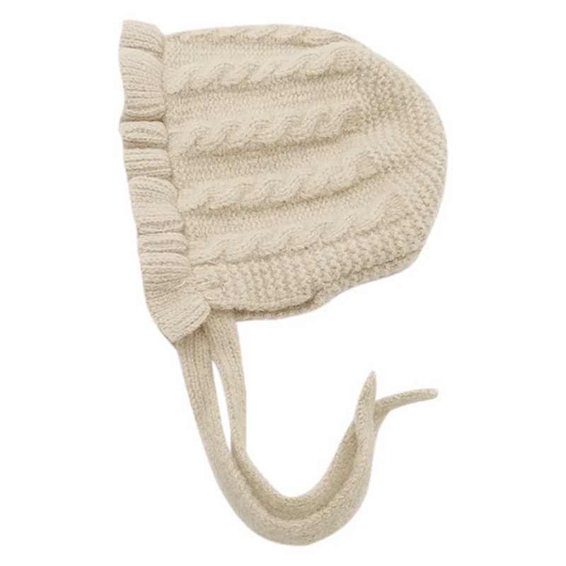 Winter Baby Girls Lace Ruffle Earflap Hat Toddler Warm Thicken Knitted Beanies Hat Infant Solid Ear Protection Caps Bonnet Z251029