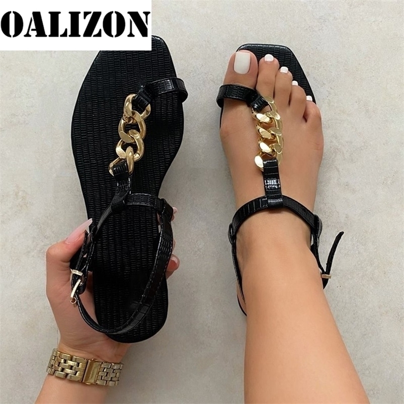 Summer Women's Chain Flip Flops Thong Sandals Shoes Woman Casual Buckle Strap Flat Slip on Toe Clip Sandals Shoes Femme 220418