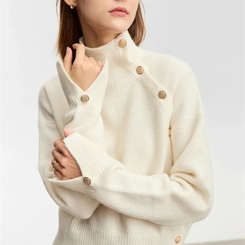 AMII Minimalist Women Sweaters Winter Loose Mock Neck Oblique Front Pullover Wool Raglan Sleeve Knitted Tops 12354041 240824