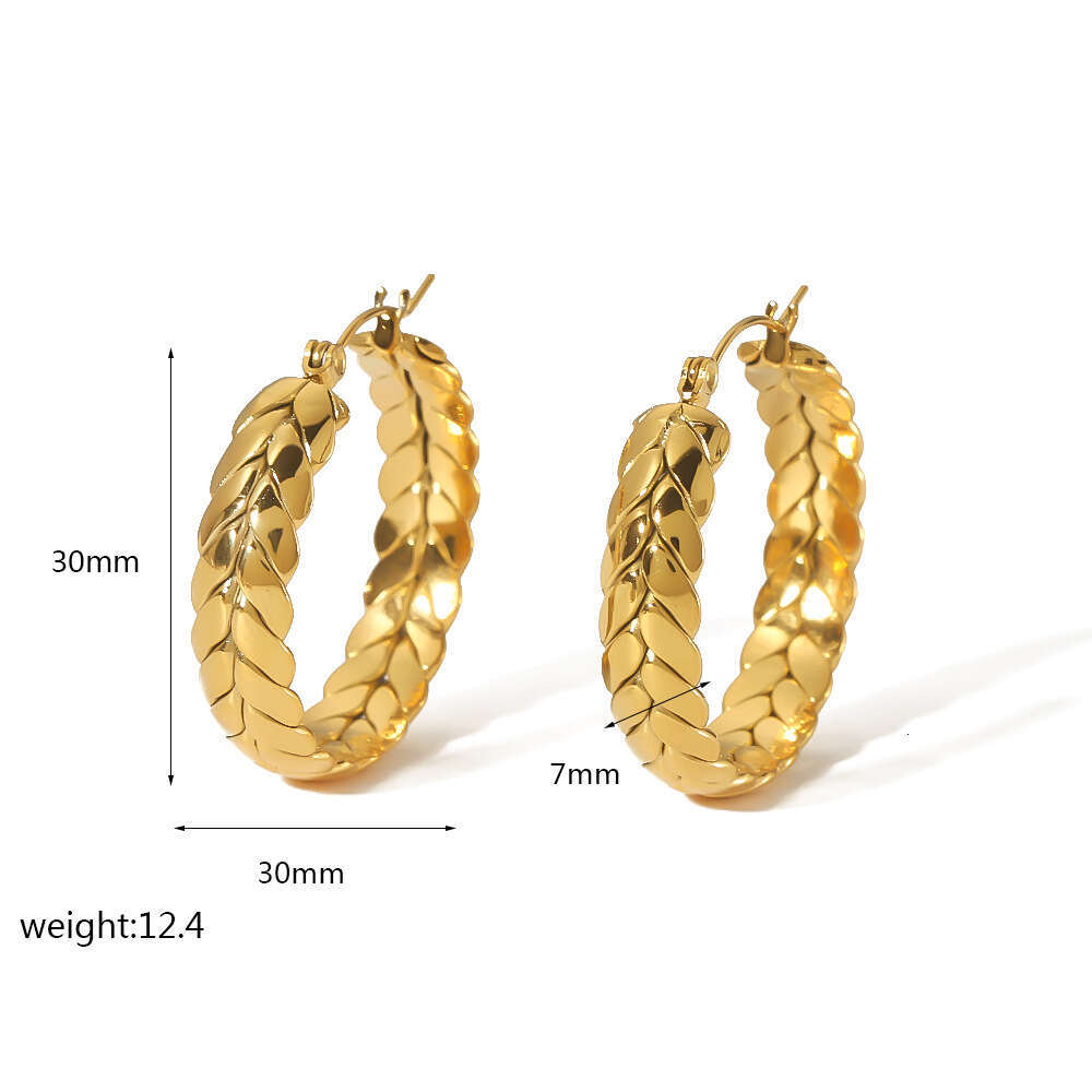Light Style Niche Design Studs Gold Stainless Steel Wheat Earrings High-end Feel Ear Jewelry for Women