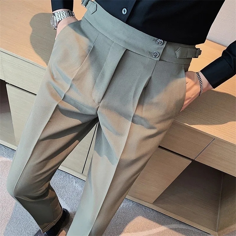 Mens Draped Baggy Suit Pants Casual Button-down Solid Color Straight Premium Elegant Dress Pants 240827