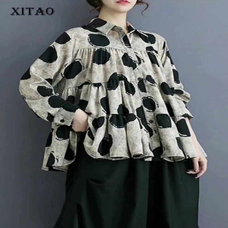 XITAO Loose Folds Print Dot Shirt Casual Single Breasted Women Spring Simplicity All-match Trend Street Wind Top DMJ3770 250417