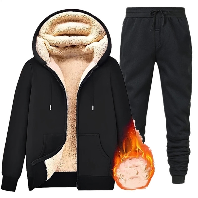 Men Jacket Sets Warm Coat Thick Male Zipper Hooded Jackets Casual Hooded Sportswear Outerwear Long Sleeves Sports Set 240822