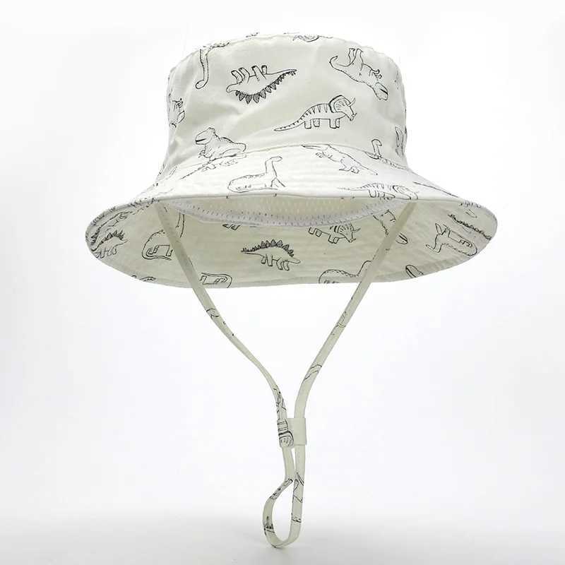 Hat Circumference 50CM New Spring and Summer Childrens Fisherman Hat Cartoon Dinosaur Print Baby Sun Hat Large Brim Z251029