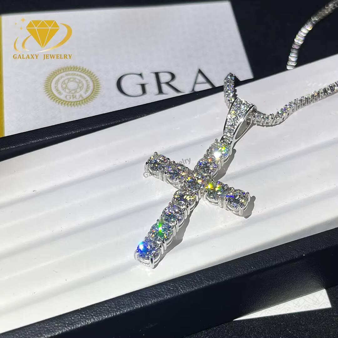Hip Hop Pendant Cross Pendant Moissanite Vvs 925 Silver D Color 6MM Moissanite Diamond Cross Necklace for Tennis Chain