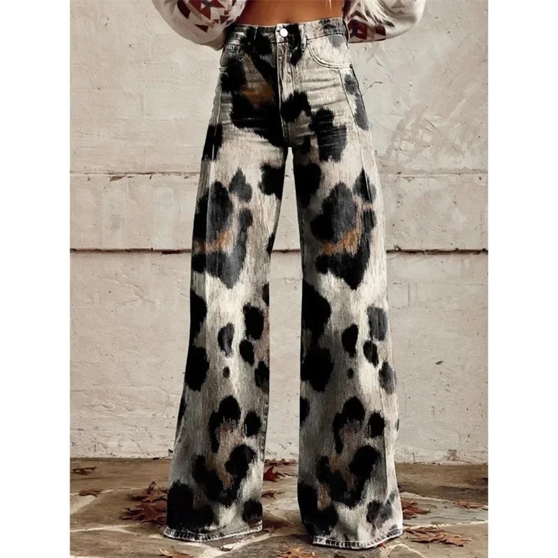 Trendy Retro Plus Size 3D Print Pants Women Autumn Fashion Casual Comfortable Imitation Jeans Wide Leg Baggy Jeans Y2k Pants 250303
