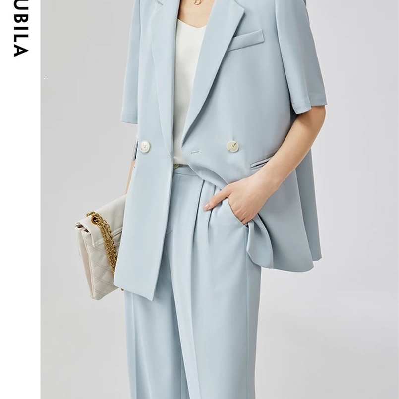 SENTUBILA Blazer Two Piece Pants Sets for Women Summer Office Ladies Short Sleeve Suit Jacket Baggy Straight Pant Set 131Z47112 240826