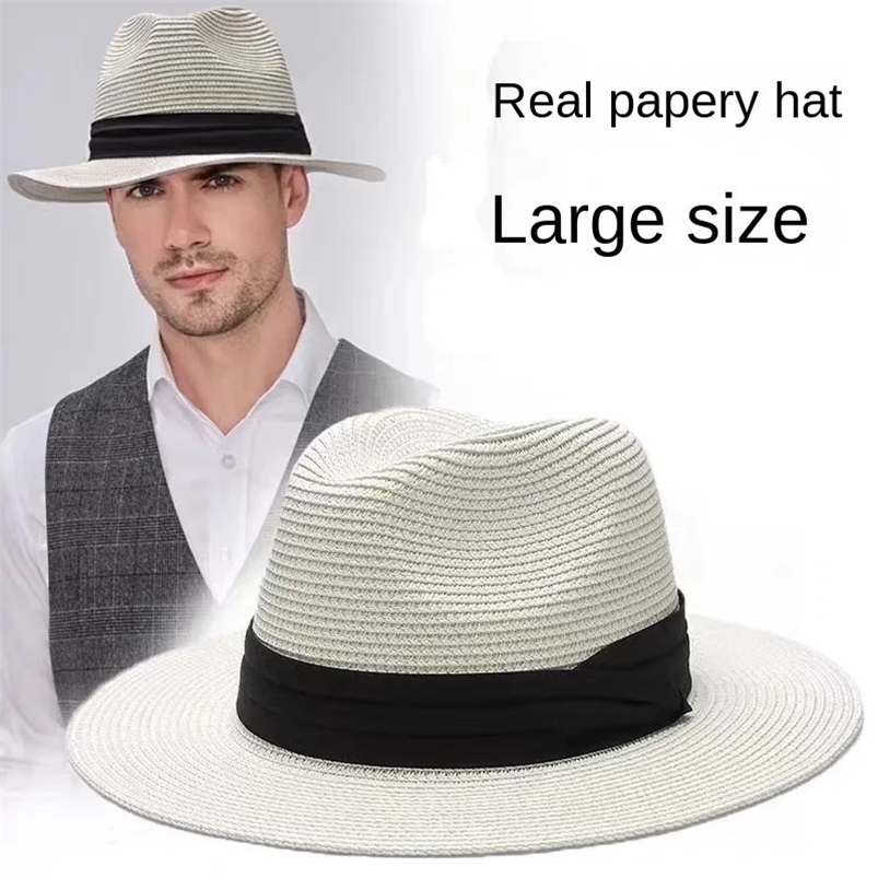 Male Foldable Big Head Straw Hat Panama Summer Outdoors Cowboy Hat Sandy Beach Sun Hats Man Plus Size Fedora Hat 57CM 60CM 64CM 240528