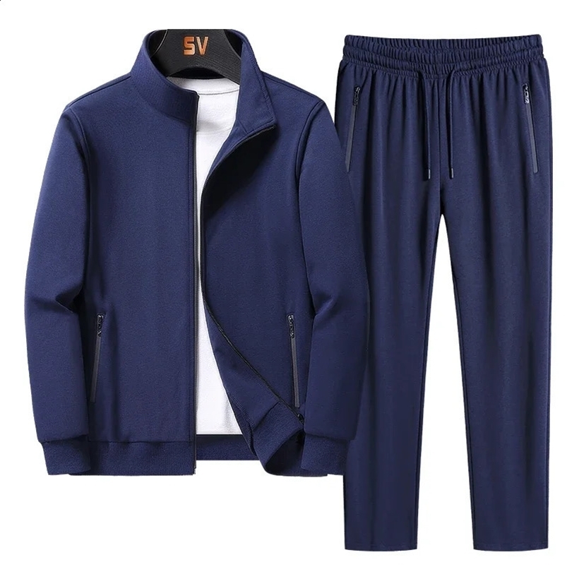 Mens Set Spring Autumn Man Sportswear 2 Piece Sets Sports Suit JacketPant Sweatsuit Male Tracksuit Asia Size6XL 7XL 8XL 240822