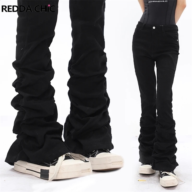 REDDACHiC Dark Academia Women Trousers Stacked Black Jeans Cyber Y2k Ruched Pants Stretchy Slim Retro Rokku Grayu Acubi Z260313