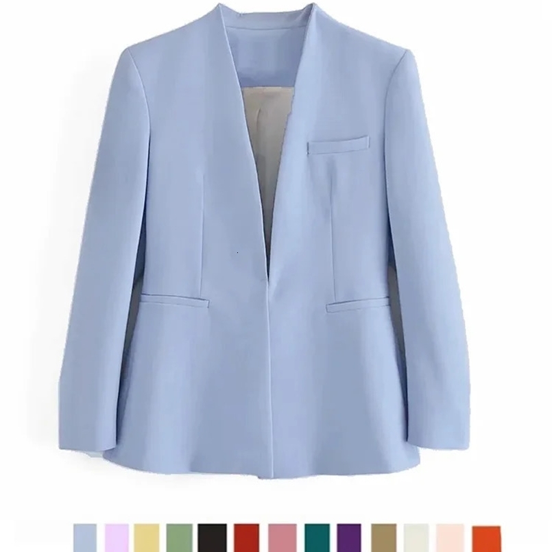 TRAF Woman Vintage Fashion Simple Blazer Solid Beige And Black Notched Long Sleeve Women Clothes Office Lady Formal Coat 240826