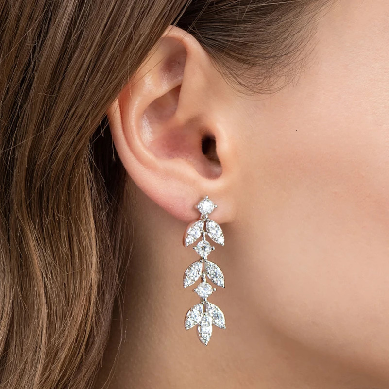 High Quality Silver 925 Drop Dangle Earrings for Women Real 30mm D Color Diamond Delicate LeafShape Stud Earrings 240507
