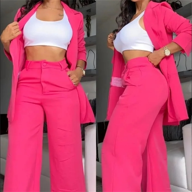 Woman Elegant Blazer Sets Autumn Fashion Womens Notched Collar Coat Pocket Pants Set Work Commuting Two Piece Suit 240826