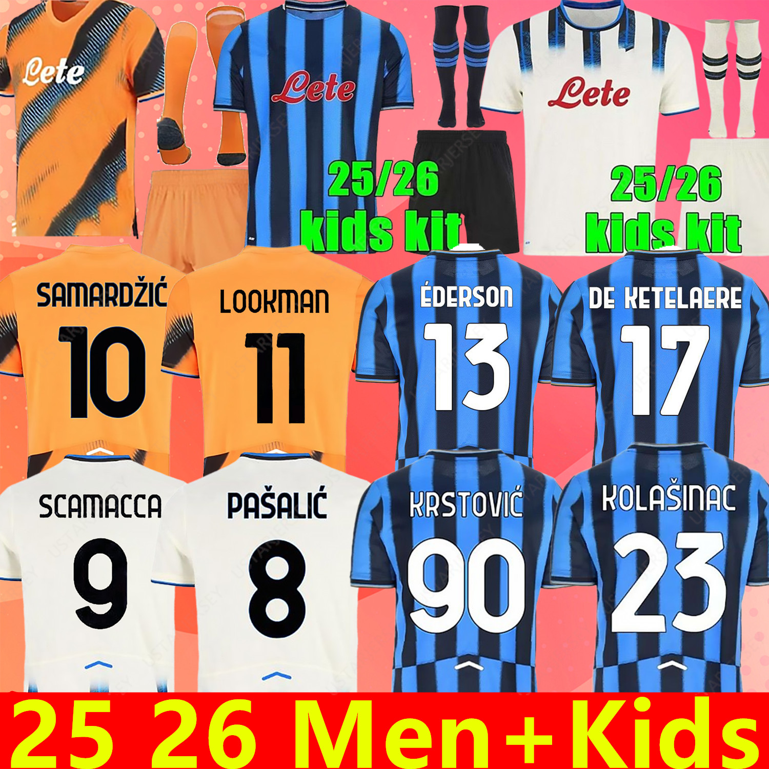 25 26 Atalanta FC Mens Soccer Jerseys 2025 2026 EDERSON LOOKMAN EL BILAL KOOPMEINERS PASALIC DE ROON BAKKER DE KETELAERE HOLM Home Away Football Shirts