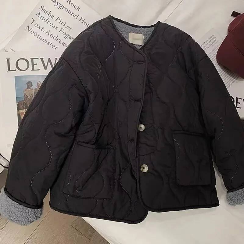 Korean version of pink clothes women's winter new thick round neck lambswool coat cotton-padded jacket dongdumaoyi
