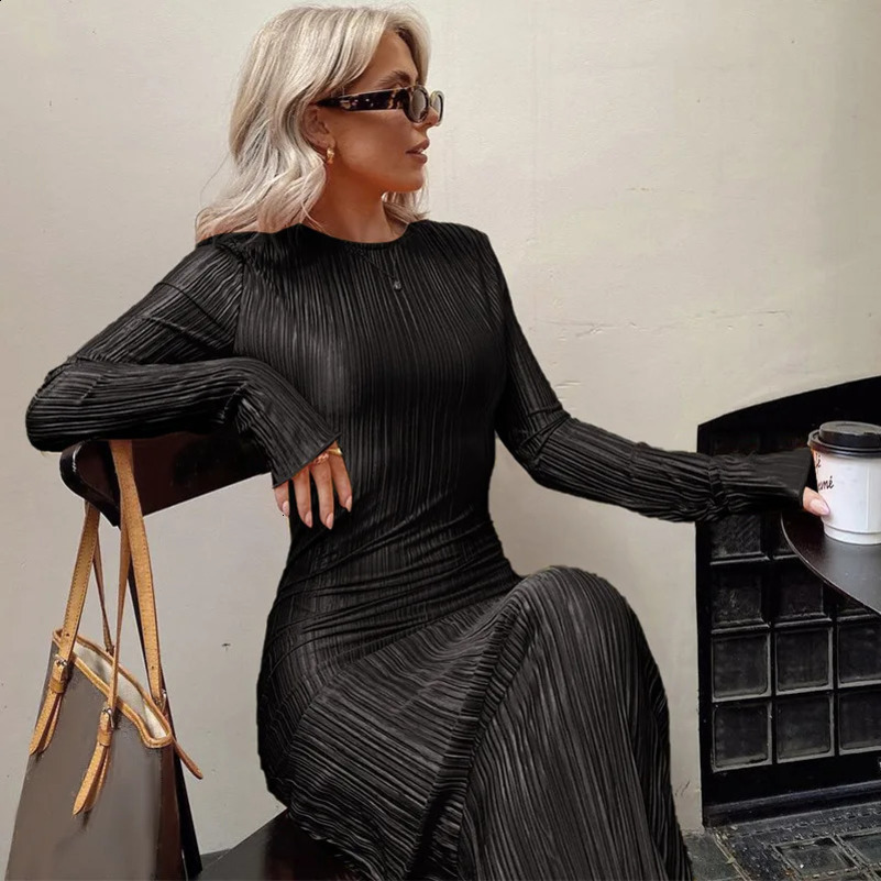 Dulzura Women Spring Autumn Fashion Long Sleeve Streetwear Bodycon Black Long Dress Wholesale Items For Business 250122