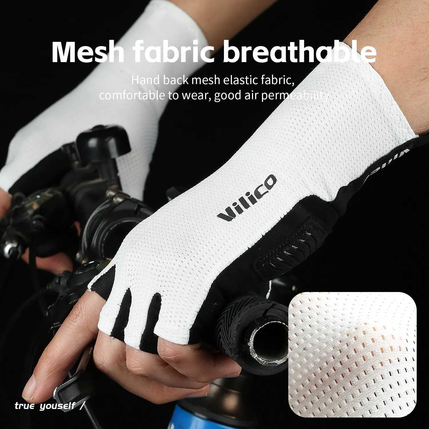 Short Cycling Gloves Fingerless Gloves Antislip Bicycle Lycra Fabric Half Finger Mitten for Mtb Road Bike Sports Racing J250922