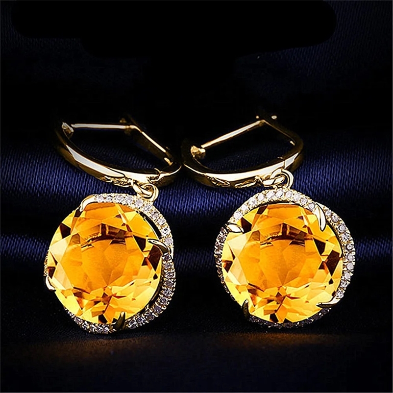 Fashion flower yellow crystal citrine gemstones diamond drop earrings for women 18k gold color jewelry brincos accessories gifts 240718bj