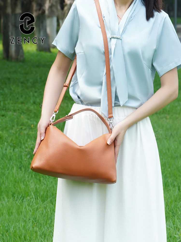 Zency Genuine Leather Tophandle Bag Fashion Hobo Bag Women Shoulder Handbag Crossbody Designer Elegant White Satchel Retro Brown J251025