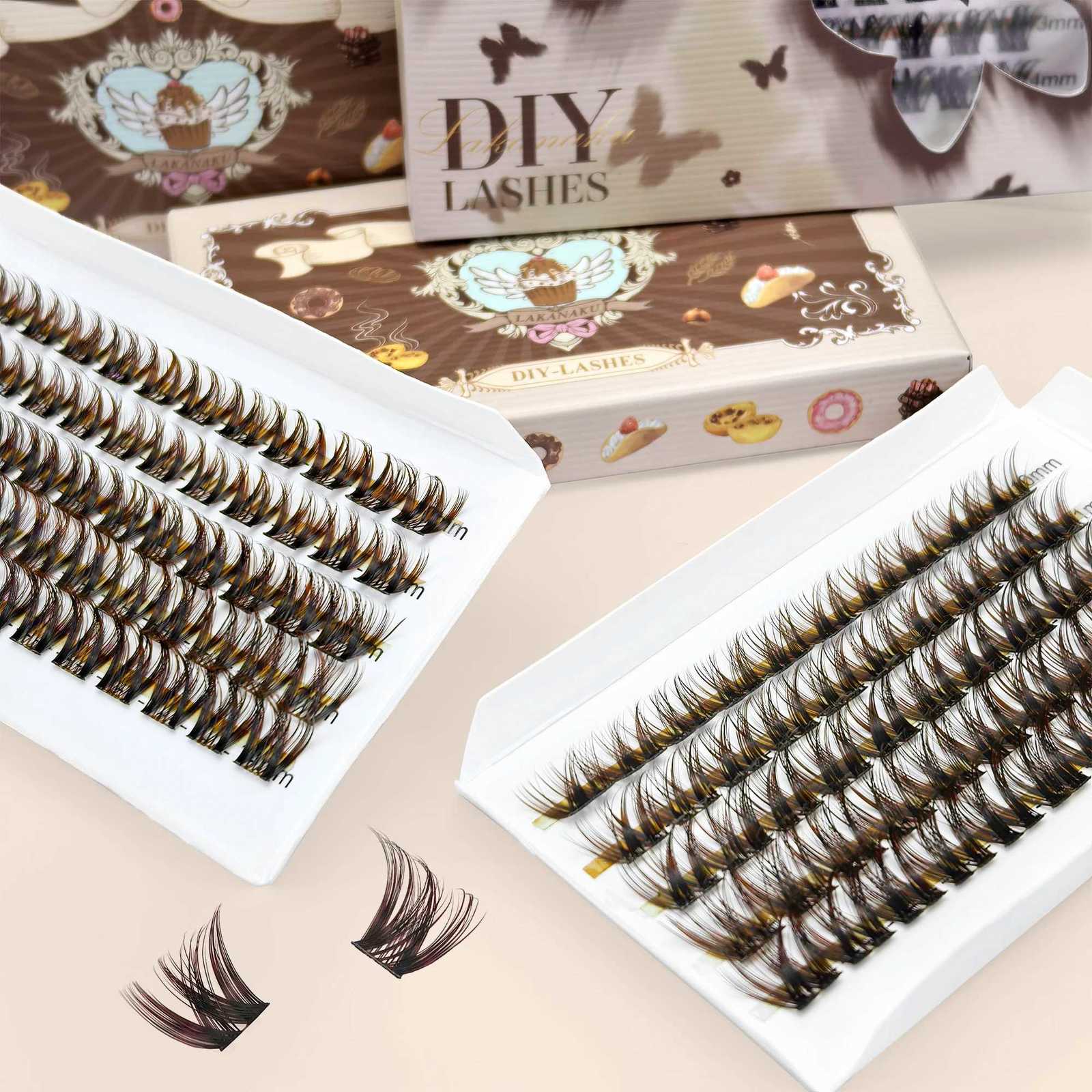 LAKANAKU Brown DIY Lashes Clusters Eyelash Extensions Volume Fans for Beauty Makeup C250923