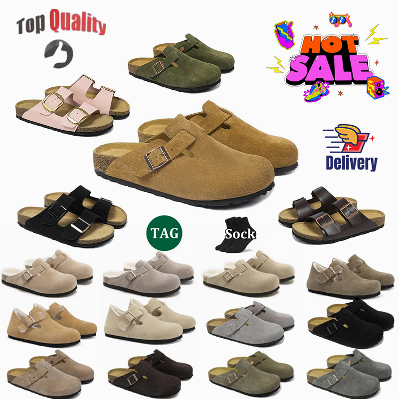 Boston Clogs designer sandals Arizona soft footbed Suede HOT Shearling slippers men women blue flat summer leather slides beach Germany white black Slippers 35-46