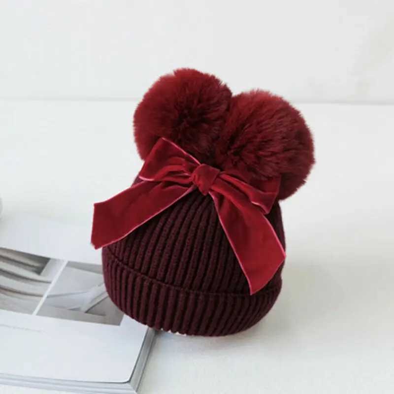2020 Infant Kids Baby Girl Hats Winter Stuff Double Pompom Balls Warm Thicker Beanie Cap Hat Z251029