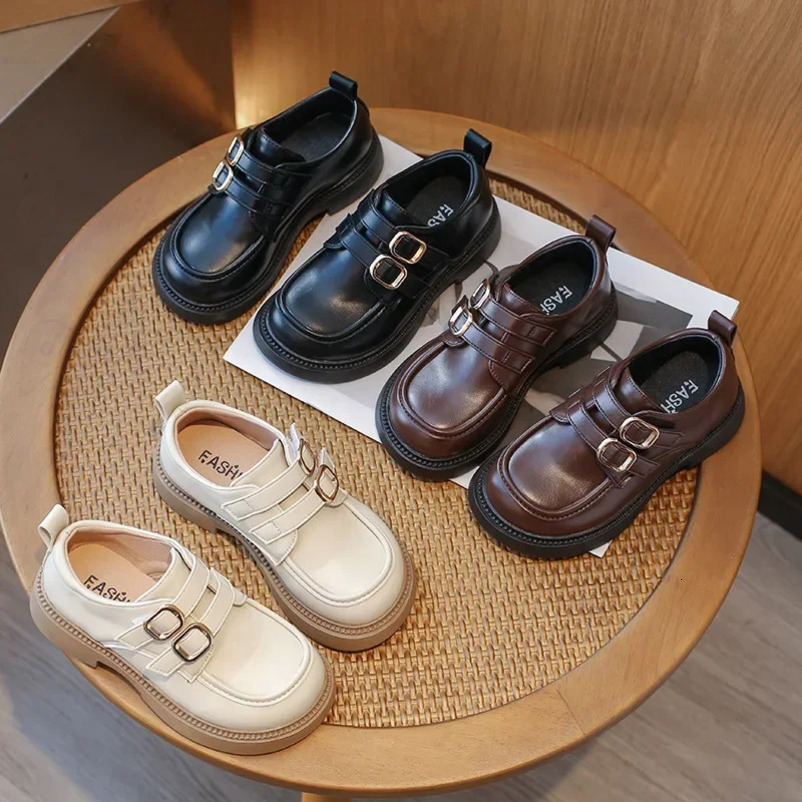 Winter Children Leather Shoes for Girls Fashion Korean Style Anti-slippery Britishi Style Soft Bottom Versatile Loafer 241220