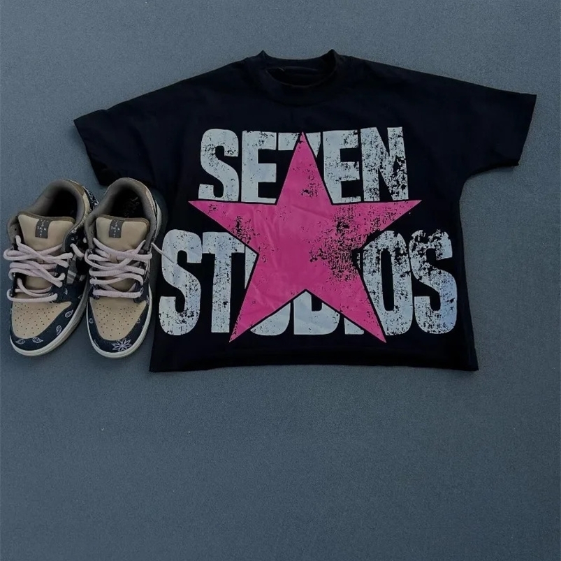 Hip hop trend street style top Letter print cotton round neck short sleeve T-shirt Men Y2k Goth Harajuku fashion couple shirt 240822