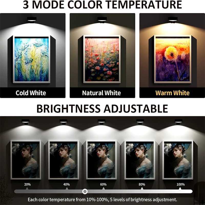 3Pcs Magnetic Painting Light Dimmable Indoor Picture Wall Lamp LED Wireless Art Frame Lights With Remote C251124