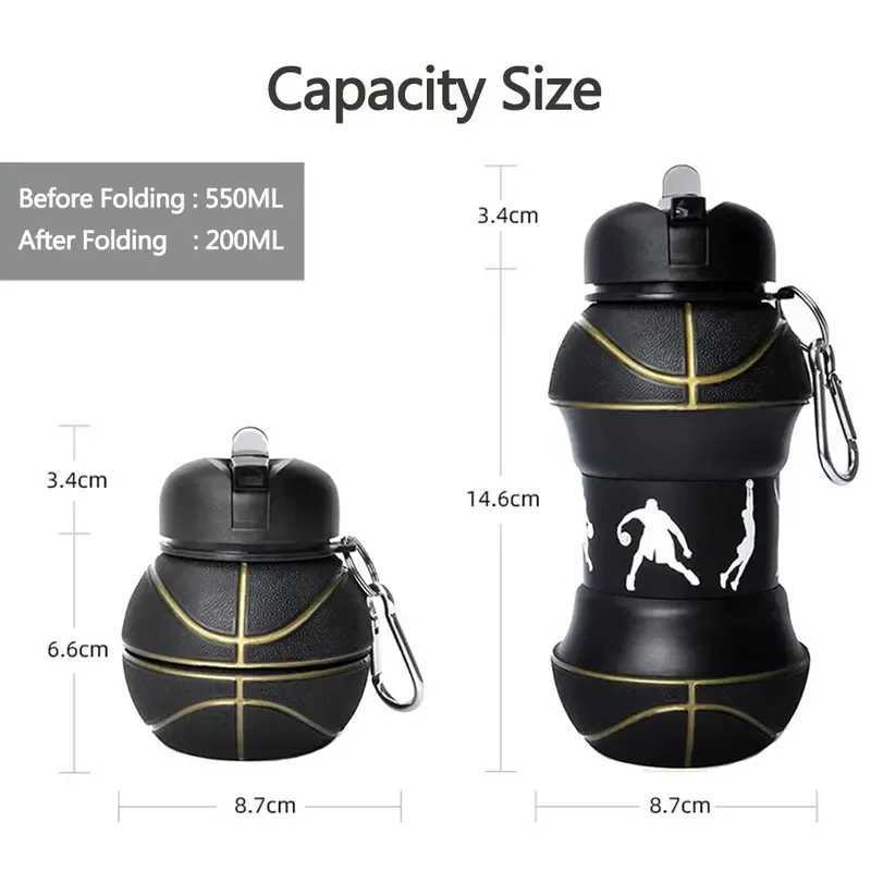 Silicone Fold Water Bottle Cups Outdoor Sports Basketball Style Leakproof Portable Sports Water Kettle J250923
