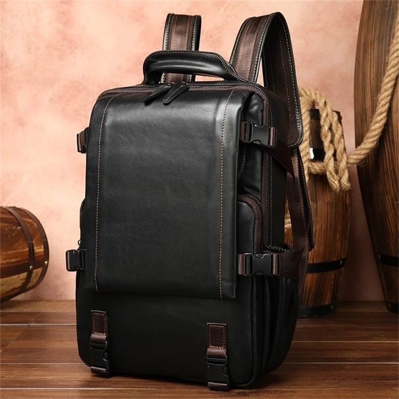 Genuine Leather Men Laptop Backpack For Macbook HP DELL 14 15 inch Man Notebook Computer Bag Male Cow Leather Travel Backpacks 240528